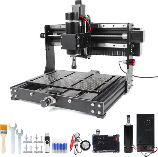 3 Axis 3020 Plus CNC Engraving Machine,500W CNC Wood Router Desktop CNC Machine for Metal Wood Acrylic MDF w/Limit Switche Emergency-Stop, Working Area:11.81 * 7.87 * 2.87 inch