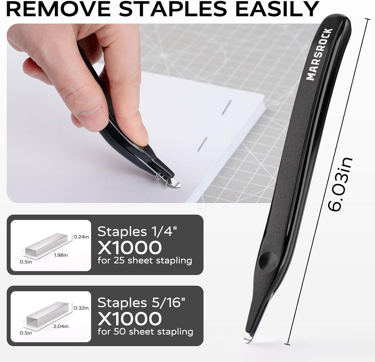Effortless Stapler for Desk with 40-50 Sheet Capacity, 2000 Staples, 1-Touch Stapling, Ergonomic & Easy to Load Desktop Staplers, Heavy Duty Stapler, and Magnetic Staple Remover, Black