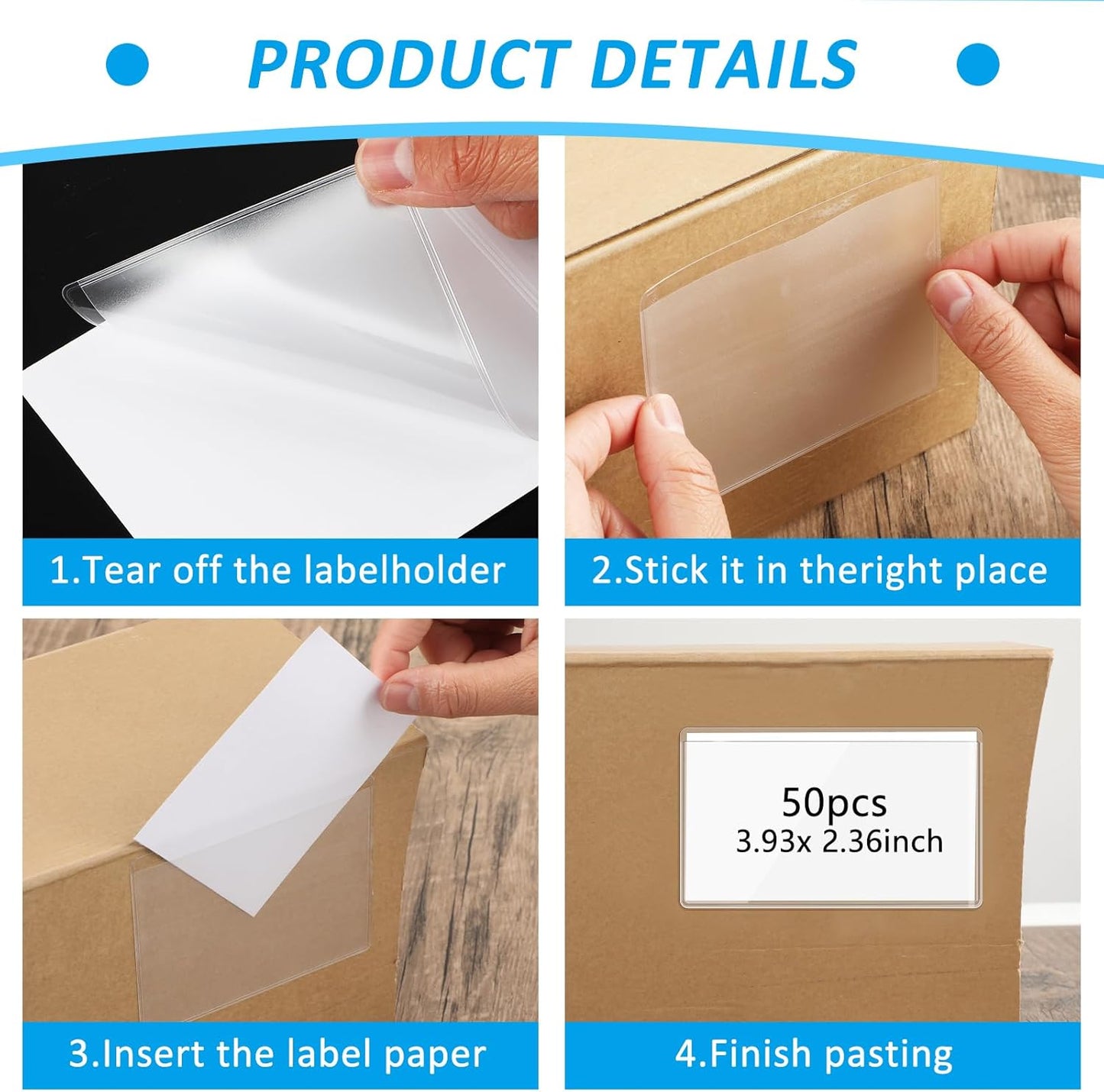 50 Pack Clear Adhesive Pockets Self Adhesive Index Card Pockets with Top Open Plastic Label Holders for Storage Bins Waterproof Business Card Sleeve Label Pockets for Planners Index Cards(3.93x2.36In)