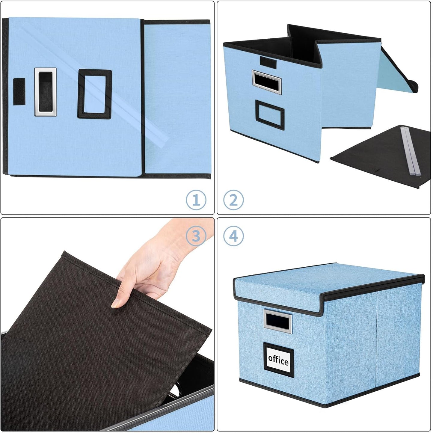 Huolewa Collapsible File Storage Organizer Box with Lid, Hanging File Folders Box Organizer with Plastic Slides, Decorative Home/Office Filing System Boxes for File and Folders Storage - Powderblue