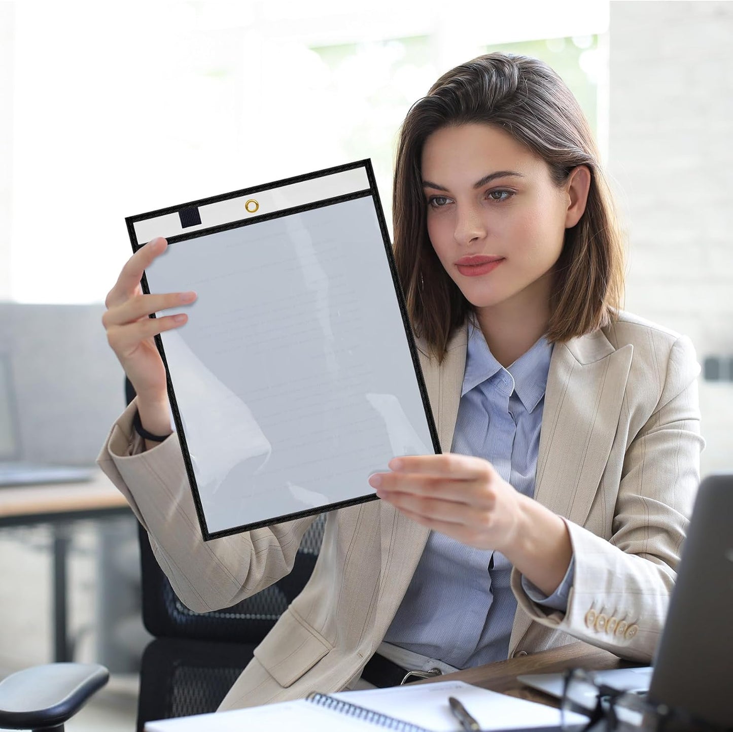 5 Pack Oversized Dry Erase Pocket Sleeves Reusable 10 x 13 Inches Black Shop Ticket Holders Clear Plastic Sleeves Sheet Protectors for Documents, Teacher Classroom & Office Supplies