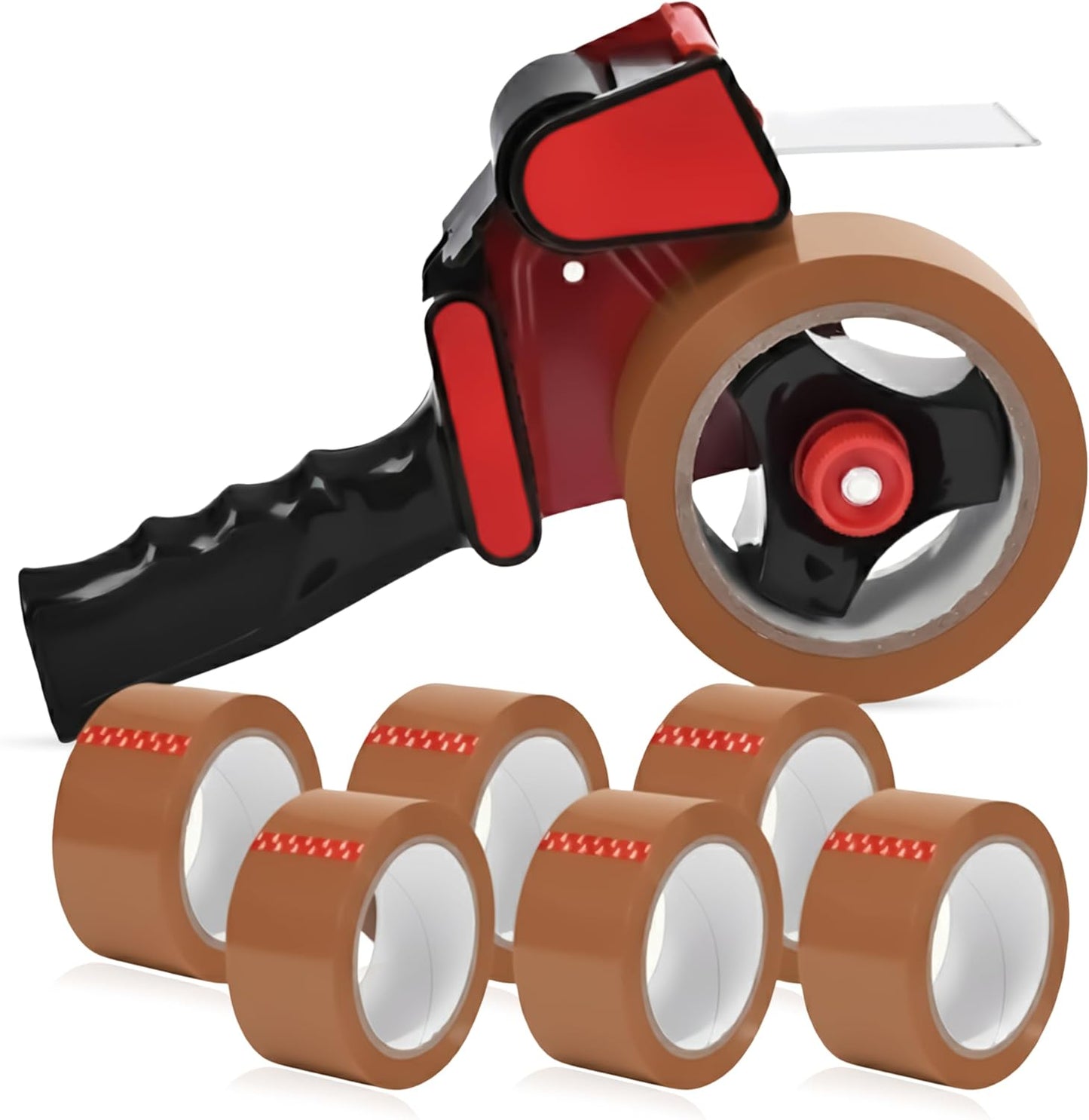 Heavy Duty Gun and Dispenser With 6 Brown Packaging Tapes (48cm X 66m) | Metal Dispenser for Moving Boxes, Warehouse, Paper Packaging, Parcel, or General Packing