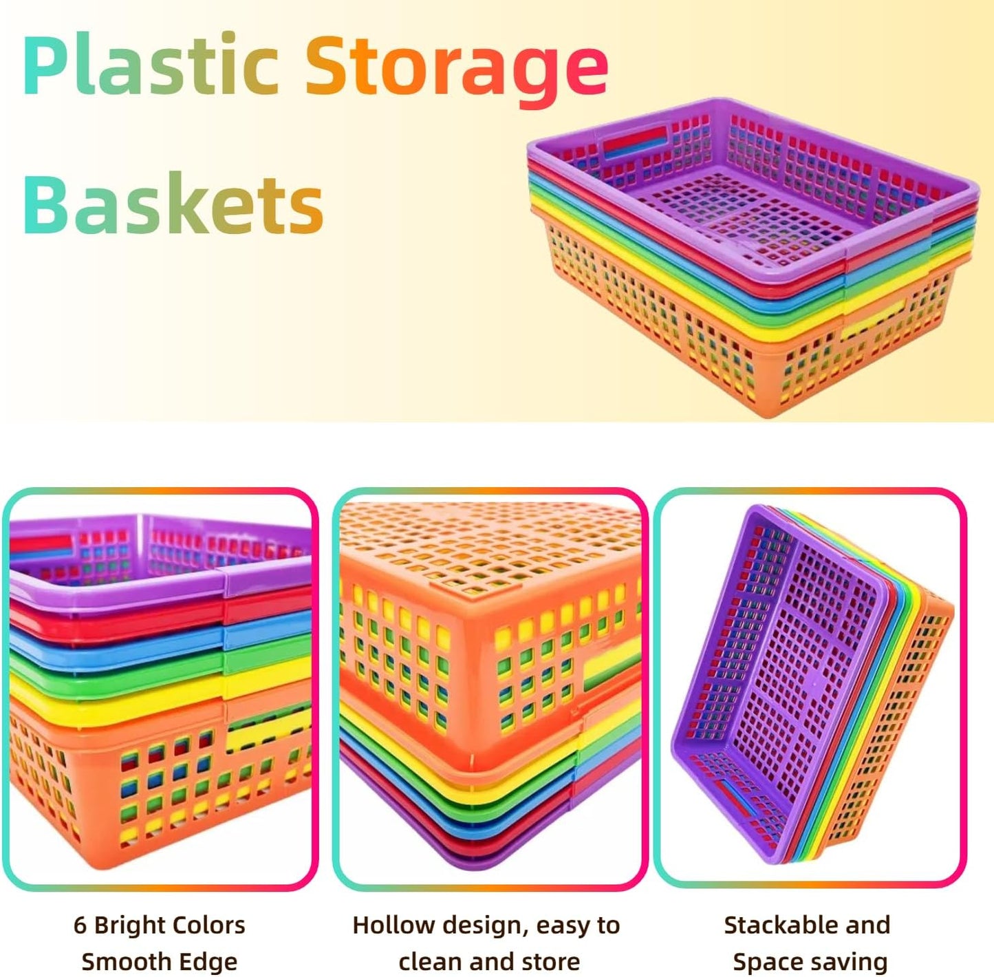 6 Pack Plastic Turn in Paper Trays for Classroom, Colorful Storage Bin Basket Organizers for School Supplies, Classroom Organization and Storage Tray Holds 4A Paper