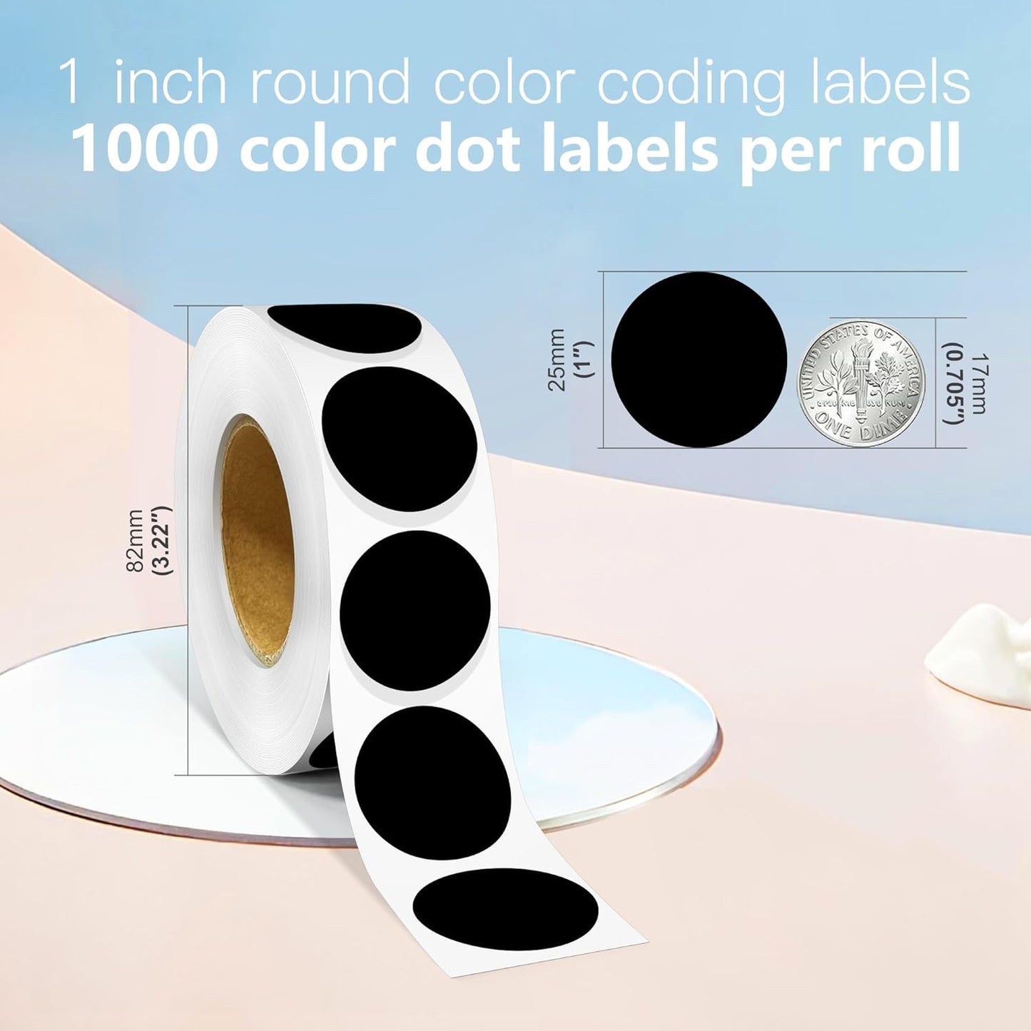 1 Inch Round Color Coding Labels, 1000 PCS Per Roll Black Color Coded Dot Stickers, Round Color Dot Labels for Organizing, Filing, and Storage