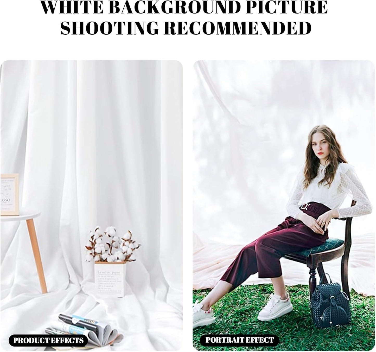 BEIYANG 10 X10 FT White Backdrop Screen for Photography, Background Cloth for Soft Light, White Backdrop Curtain for Portrait Product Photoshoot Screen Video Recording Parties