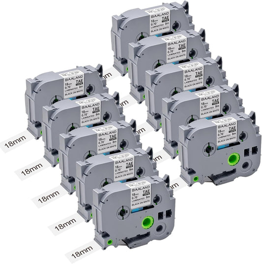 10-Pack TZe-241 18mm Label Maker Tape Replacement for Brother P Touch TZe TZ Tape 18mm 0.7 Laminated White for Brother Label Maker PT-D400 PT-D410 PT-D600 PT-D610BT PT-2430, Black on White, 3/4 Inch