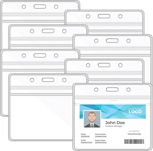 Happy Trees Badge Holder Horizontal ID Card Protector, Name Tag Badge Holders with Resealable Zip, Clear PVC Plastic Sleeves, Pass Case Credential Pouch for Office, School (8 Pack)