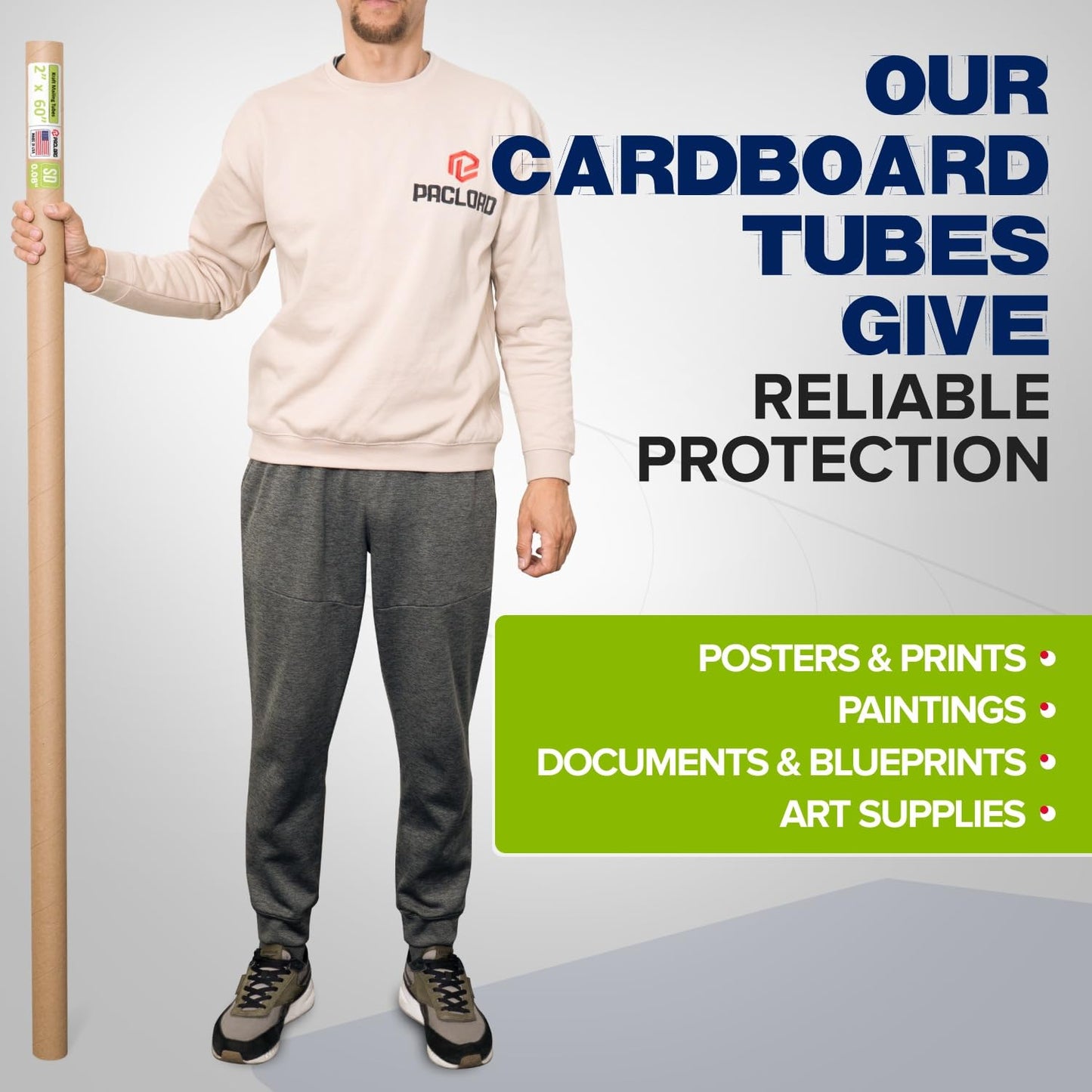 2" x 60" Reinforced Kraft Paper Mailing Tube, Pack of 4 Tubes with 8 Caps – Secure USPS Approved Poster Tube – Cardboard Tube for Shipping and Storing Posters, Prints, Artwork, or Documents