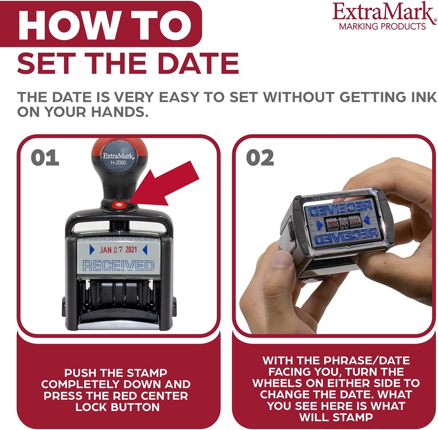 Heavy Duty Style Office Date Stamp with Completed - Self Inking Dater - Style C - Blue & Red Ink Color