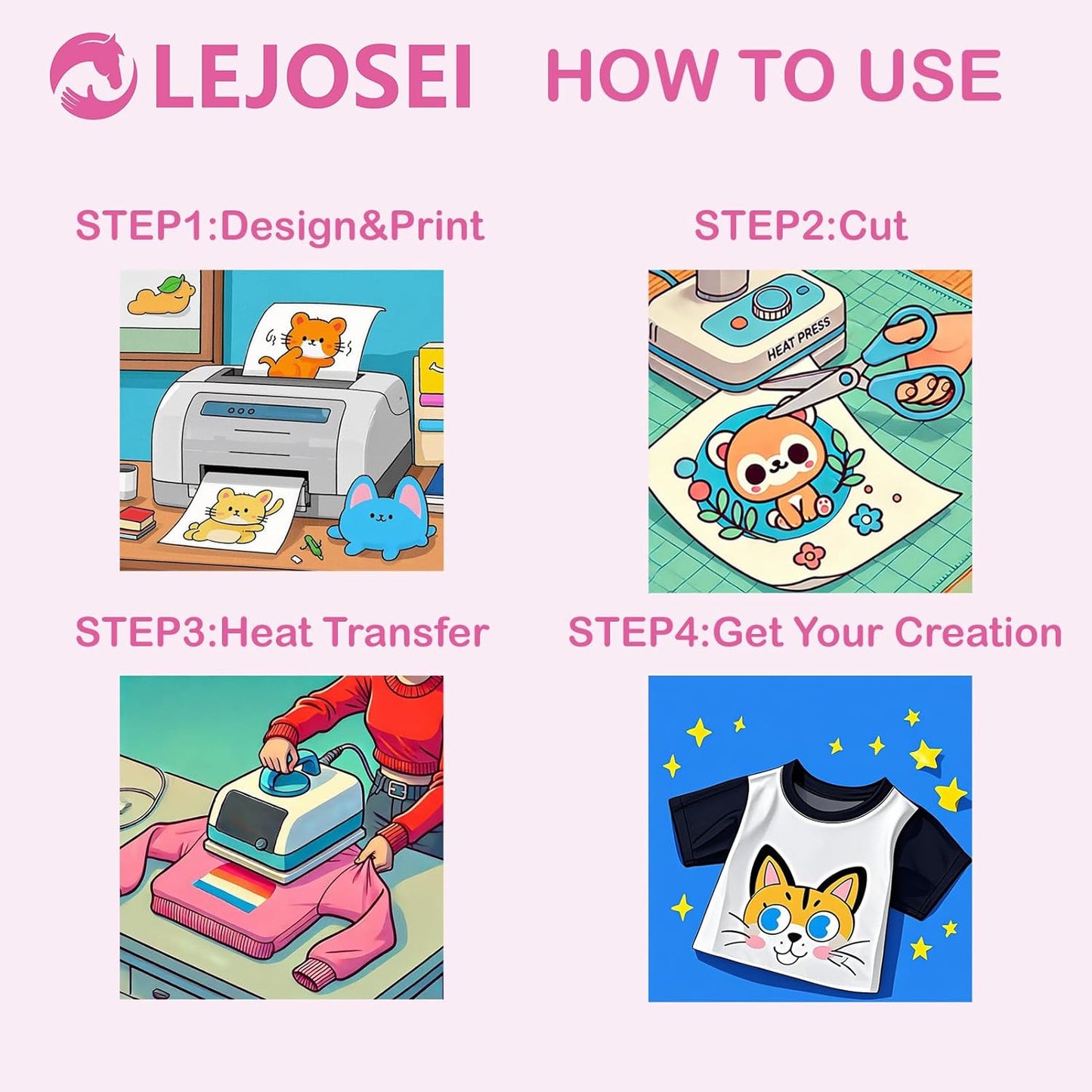 Heat Transfer Paper for Inkjet & Laserjet Printer (20 Sheets 8.5"x11", Light 3.0), Wash Durable, Long Lasting Printable HTV Infusible Ink Transfer Sheets, Vinyl Iron on Fabric Printer Paper