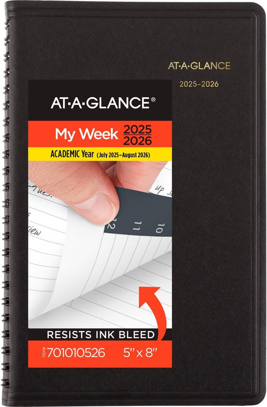 AT-A-GLANCE Planner 2025-2026 Academic, Weekly, 5" x 8", Small, Flexible Cover, Black (7010105)