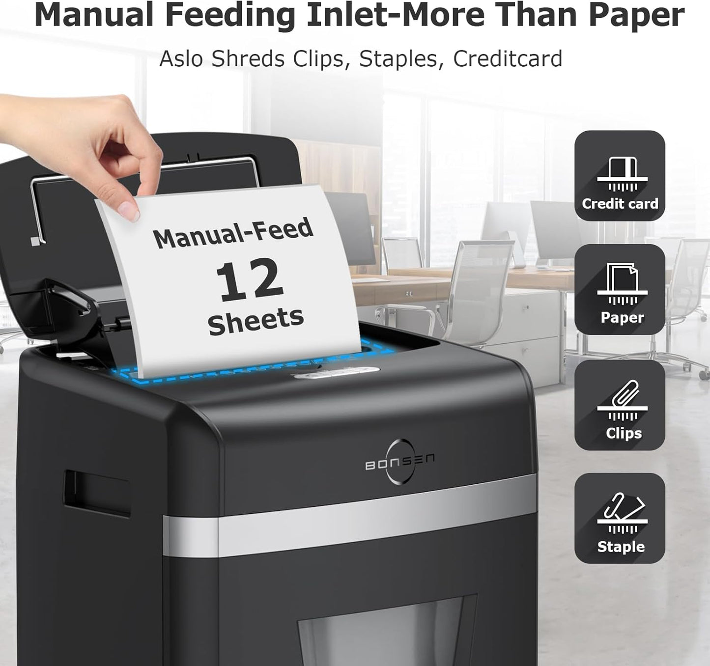 BONSEN Shredder for Office, 120-Sheet Auto Feed Paper Shredder, Micro Cut Paper Shredders for Home Office Use, 30 Minutes/High Security Level P-4/6 Gallon Bin (S3110)