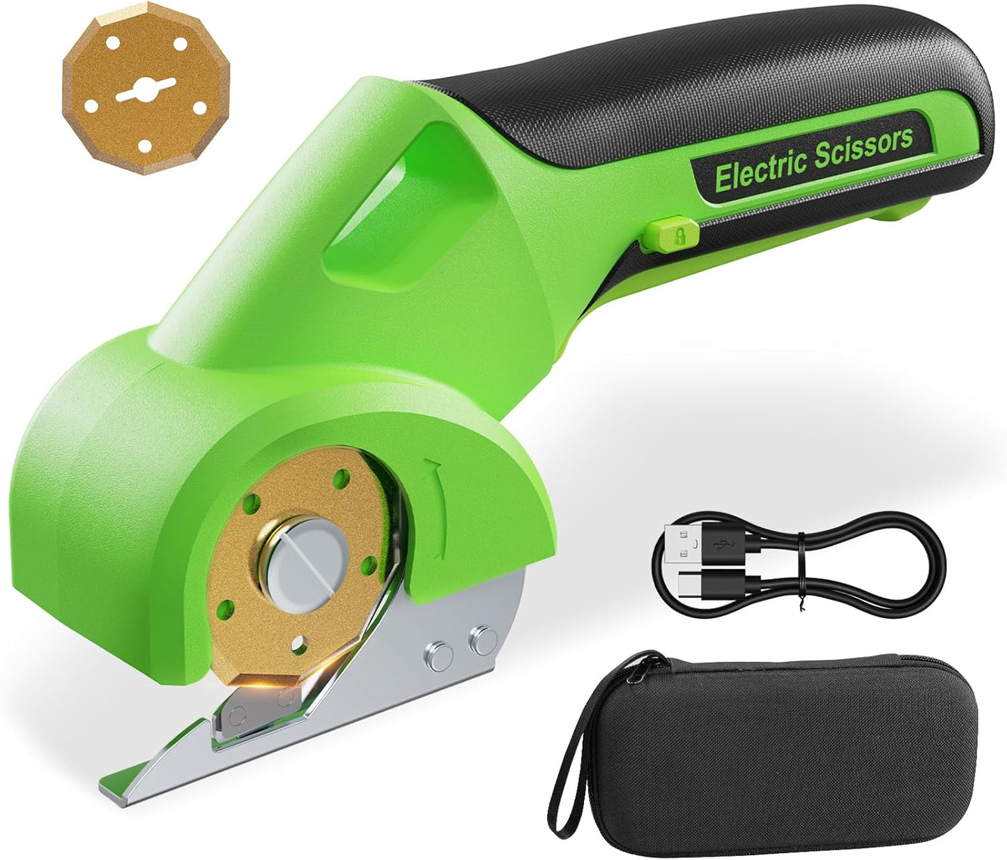 4V 2000mAh Cordless Cardboard Cutter, Electric Box Cutter for Cardboard with 2 Titanium Blades,LED & Safety Lock,Max Cutting1/4",Rotary Cutter for Fabric,Gifts for Men&Women - Neon Green