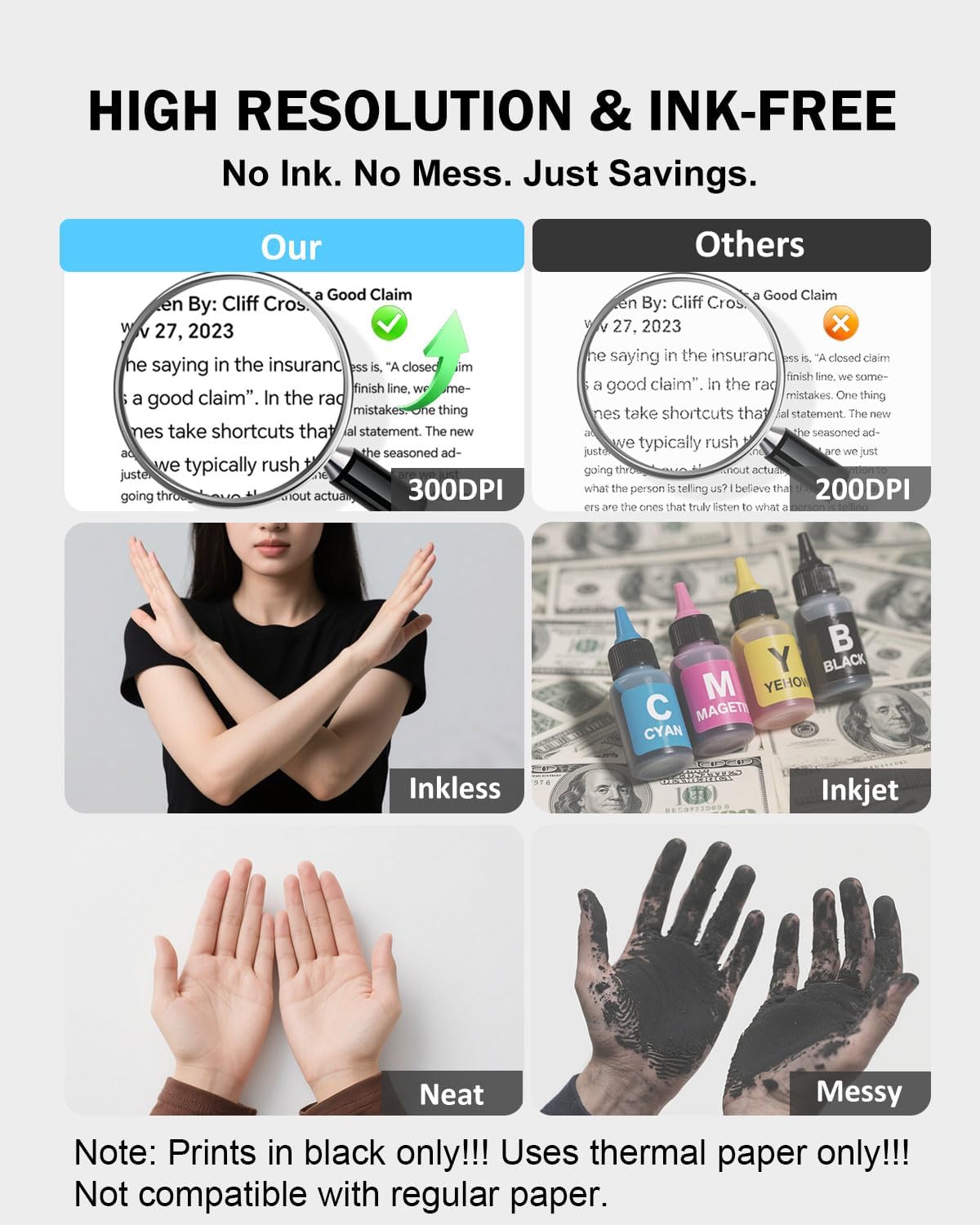 iDPRT Inkless Portable Printer for Travel, 300DPI Wireless Thermal Printer Support 8.5" x 11" US Letter, A4, Small Bluetooth Printers Compatible with iOS, Android Laptop for Home Office Car, Black