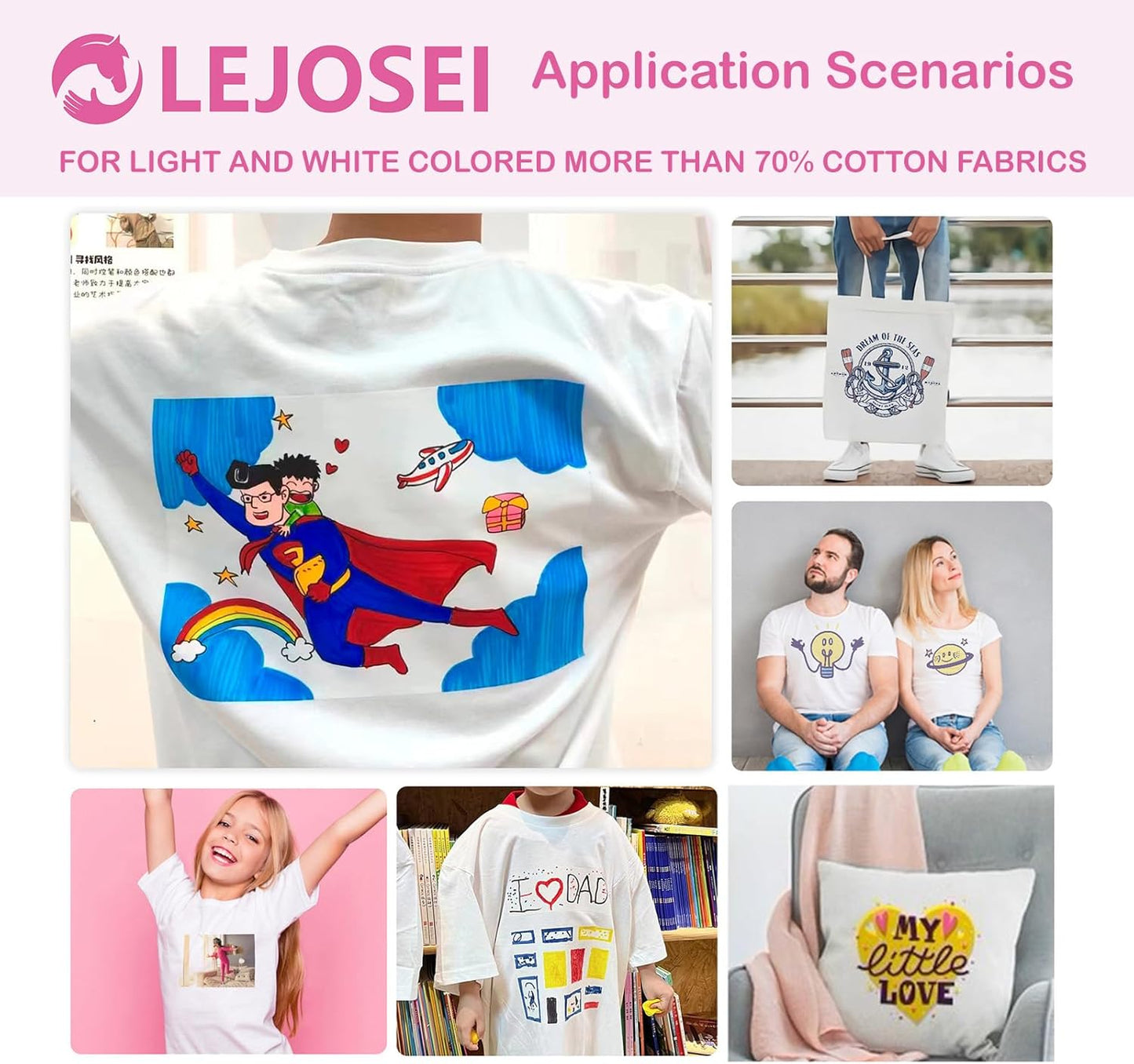 Heat Transfer Paper for Inkjet & Laserjet Printer (20 Sheets 8.5"x11", Light 3.0), Wash Durable, Long Lasting Printable HTV Infusible Ink Transfer Sheets, Vinyl Iron on Fabric Printer Paper