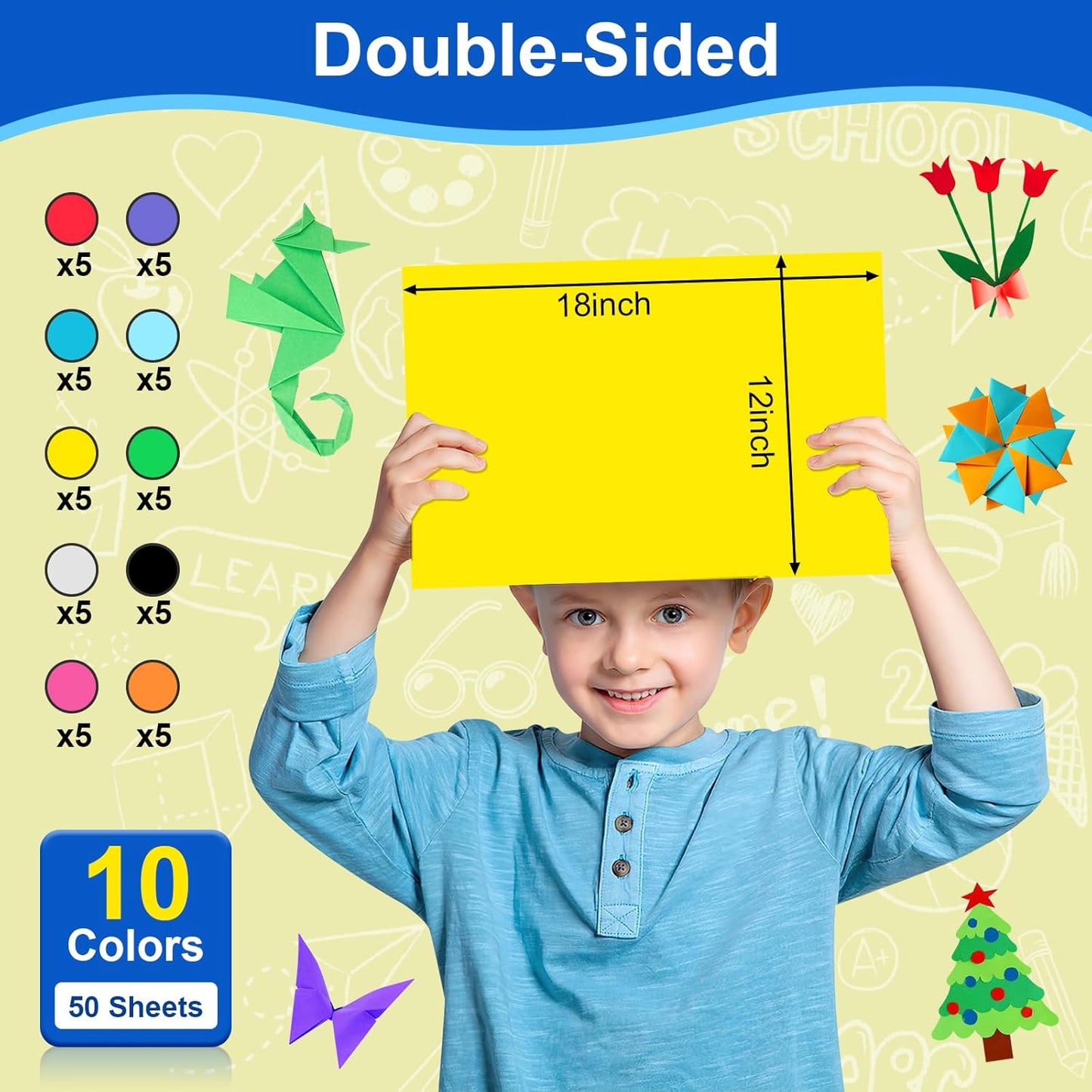 50 Pcs Poster Board Colorful Paper 12x18, ROOKEA Vision Boards Bulk Blank Graphic Display Posterboard Card Paper for Kids School Classroom Arts Craft Projects Drawing Scrapbooking