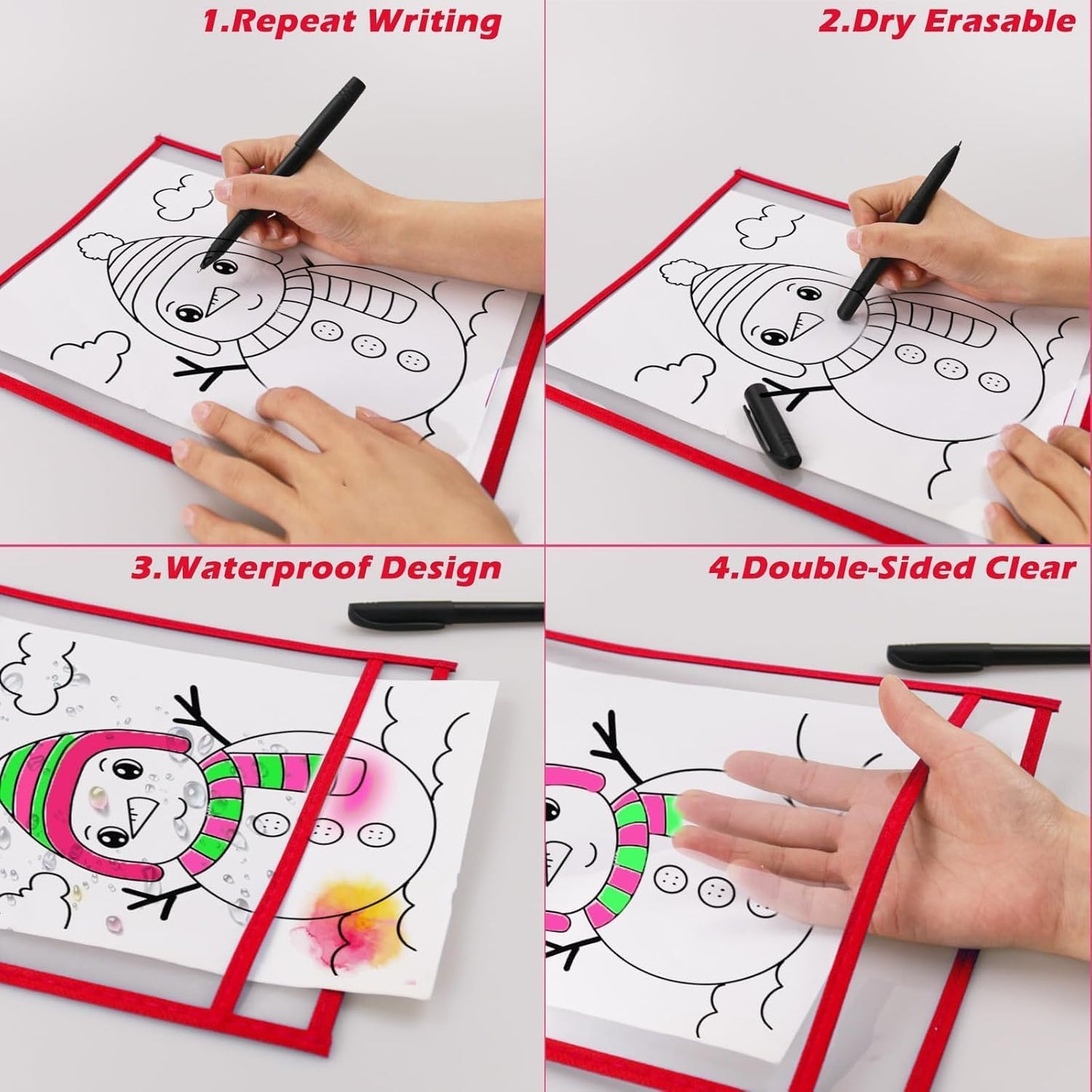 130 Packs Dry-Erase Pockets Bulk Oversized Reusable Dry Erase Pocket Sleeves with 7 Rings, 20 Assorted Colors 10x14 Ticket Holders, Clear Plastic Sheet Protectors, Teacher School Classroom Supplies