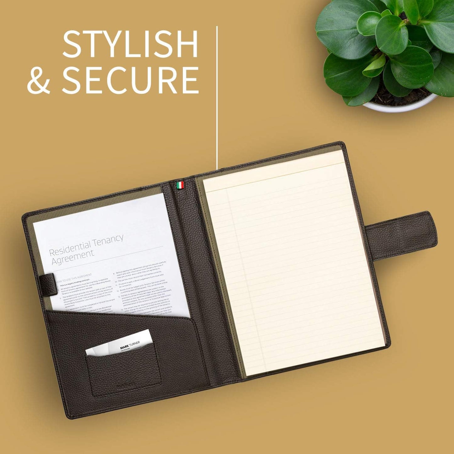 Maruse Italian Leather Executive Padfolio, Folder Organizer with Magnetic Closure and Writing Pad, Handmade in Italy, Dark Brown