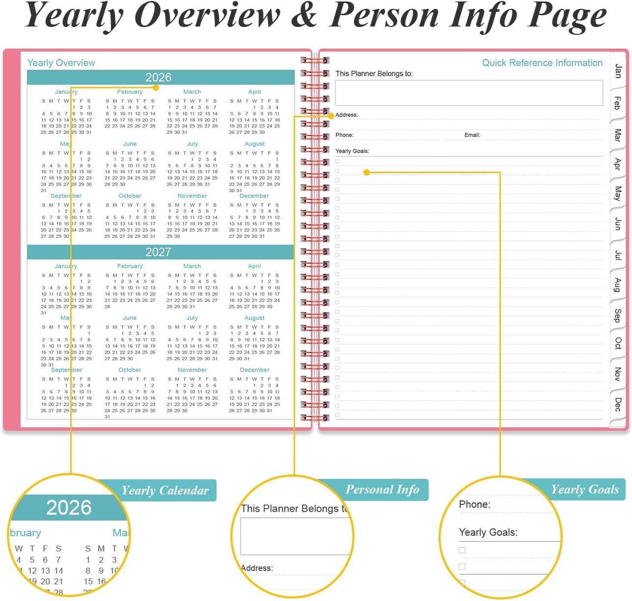 2026 Daily & Monthly Planner - One Page Per Day, Daily Planner from January 2026 - December 2026, Planner 2026 with 12 Monthly Tabs, 8.5" x 11", Pink