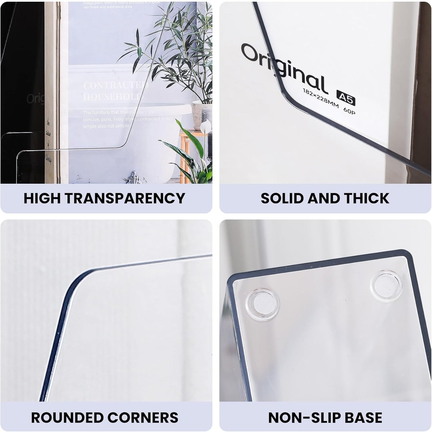 Vertical Magazine File Holder, Clear File Organizer Desk Organizer and Storage Bins Holding for Magazines, Binders, Notebooks, Envelopes, Plastic Office Organization and Storage for Desk, 4 pack