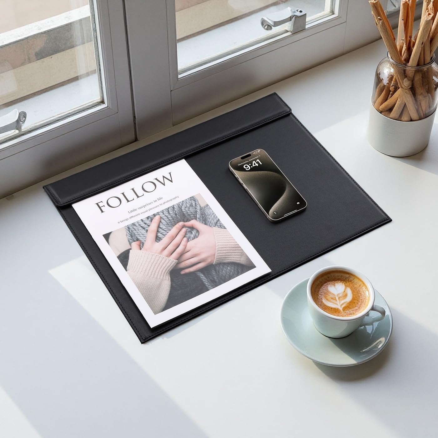 KINGFOM 18''x14'' Large Rectangle A3 Desk Writing & Drawing Desk Pad &Board Table Protector Mat with Paper Clip on Top Black