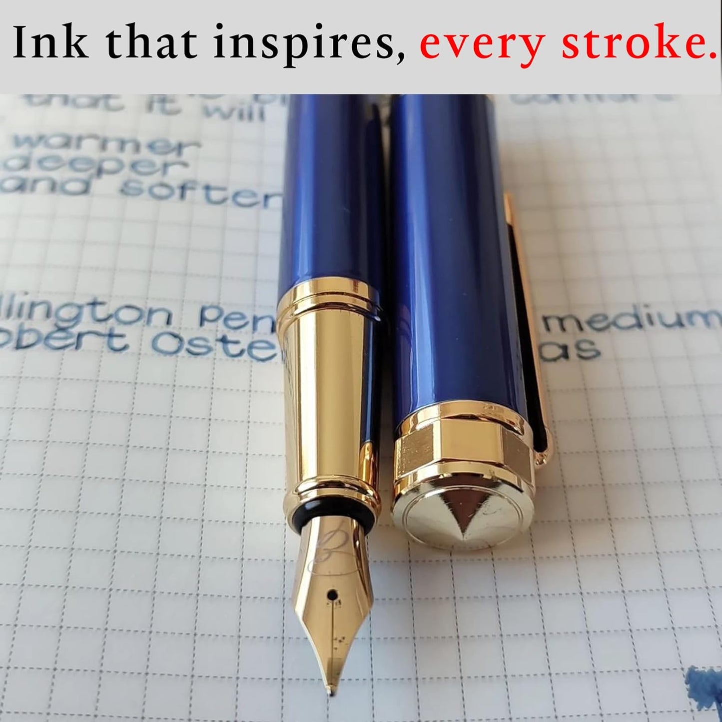 24 Blue Fountain Pen Ink Refills - 24 Pack International Standard Size Cartridges - Ink for Fountain Pens - Premium Quality & Non-Toxic, Long-Lasting & Waterproof, Dries Quickly