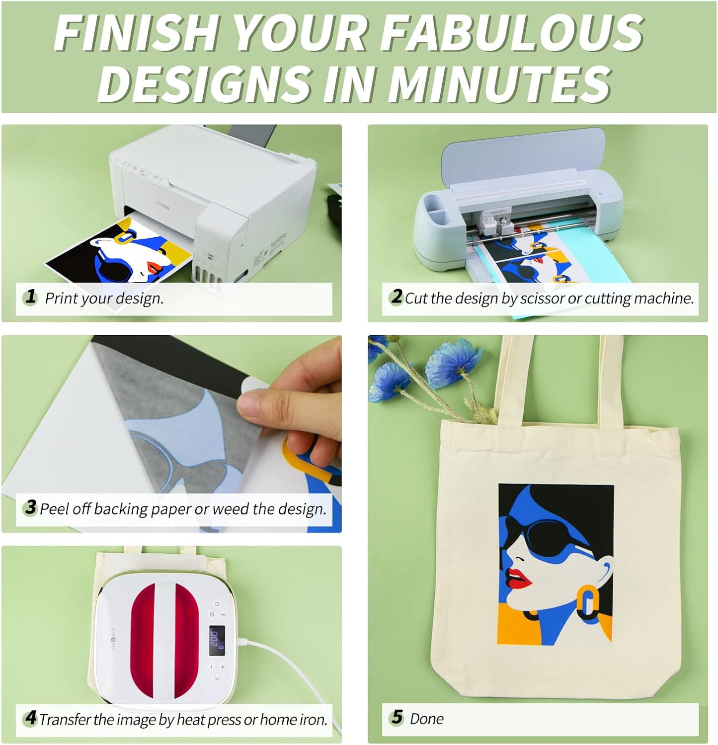 HTVRONT Heat Transfer Paper for T Shirts - 6 Pack Printable Heat Transfer Vinyl 8.5" X 11" - Wash Durable Iron on Transfer Paper for Inkjet Printer