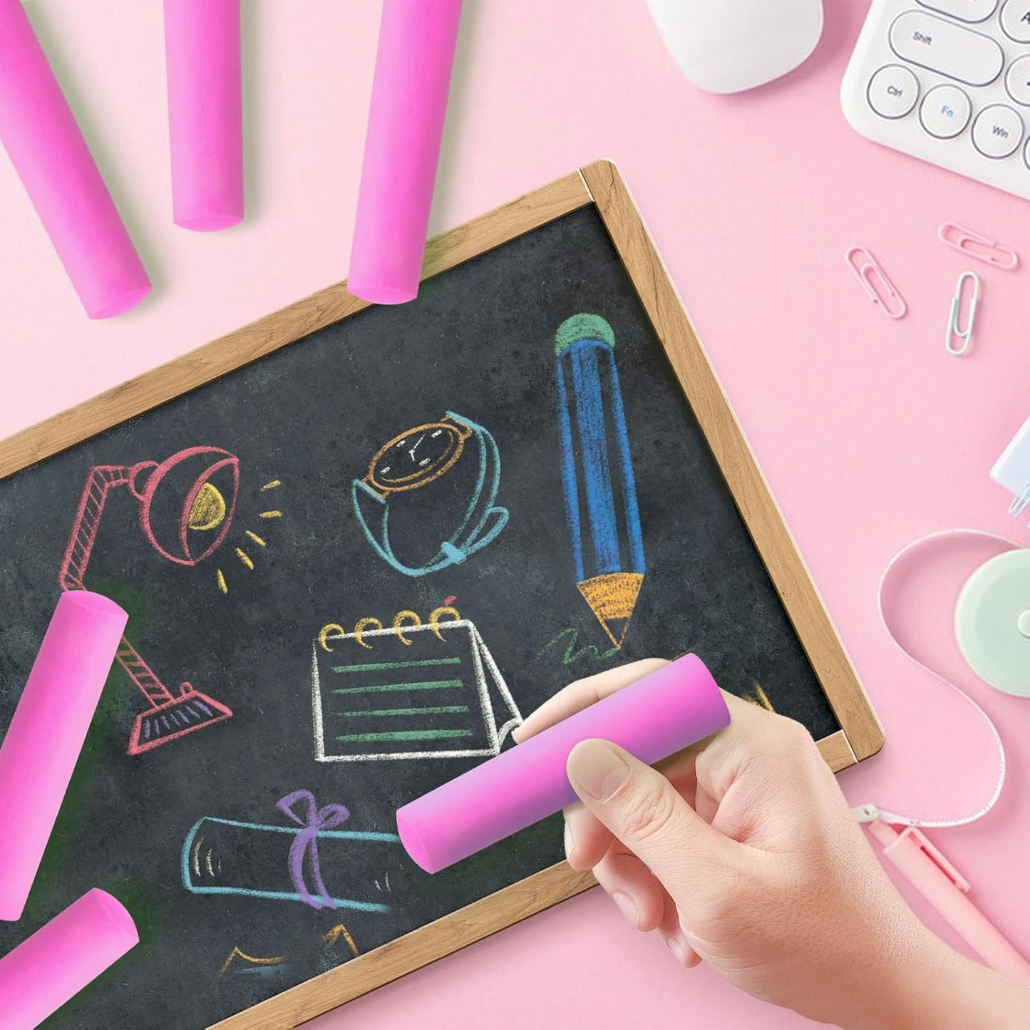 50 Pack Washable Sidewalk Chalks for Kids Non-Toxic Jumbo Chalk for Outdoor Art Play, Colored Chalk for Painting on Chalkboard, Blackboard and Playground (Rose)