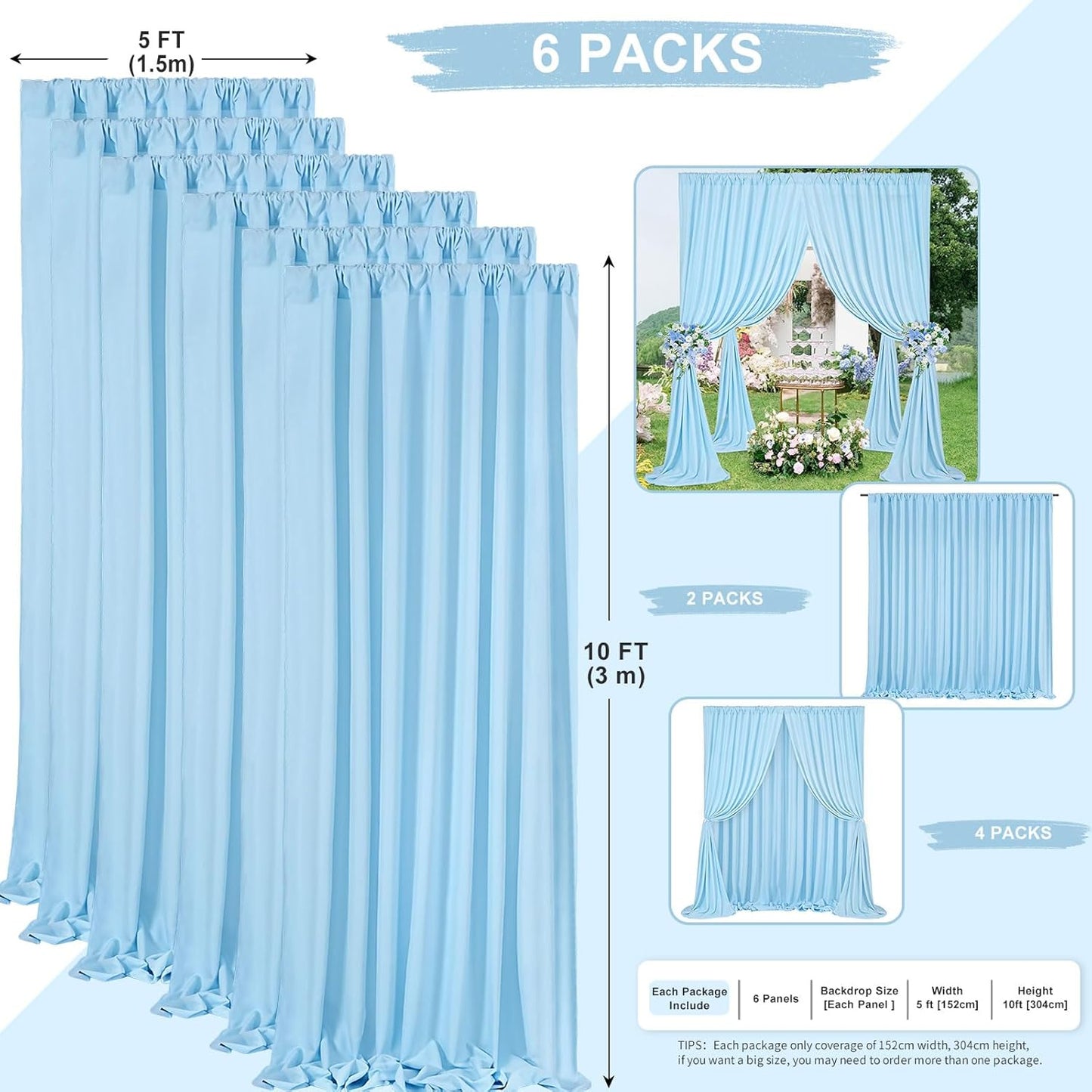 Baby Blue Backdrop Curtains Panels: Polyester Photo Backdrop Drapes Curtains - 30x10ft Baby Shower Party Photography Background