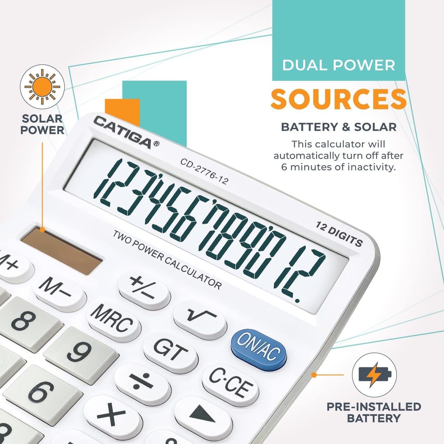 Premium Commercial 12-Digit Large Desktop Calculator with Huge 5-Inch LCD Display Screen, Giant Responsive Buttons, Battery and Solar Powered, Perfect for Home/Office Accounting Finance Use, CD-2776