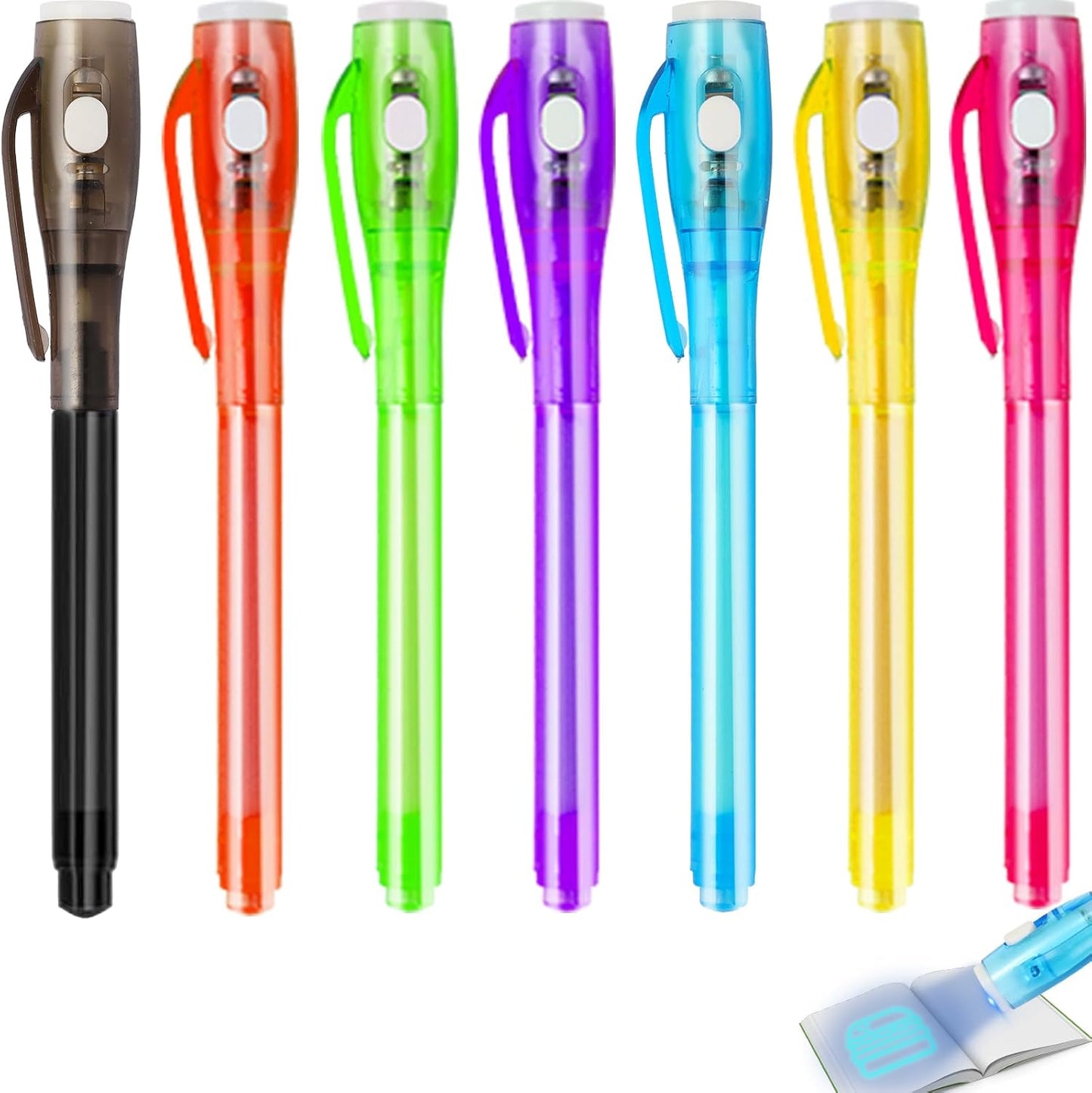 7PCS Invisible Ink Pens with UV Light 7 Colors Spy Pens for Secret Messages – Fun Party Favors, Halloween, Christmas, Stocking Stuffers, Treasure Hunt, Classroom & Birthday Gifts