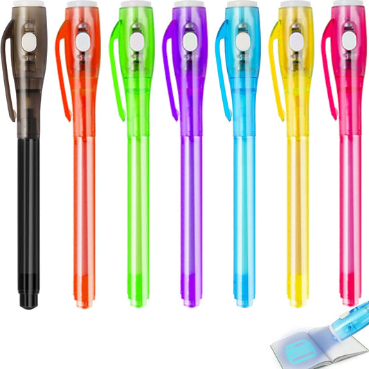 7PCS Invisible Ink Pens with UV Light 7 Colors Spy Pens for Secret Messages – Fun Party Favors, Halloween, Christmas, Stocking Stuffers, Treasure Hunt, Classroom & Birthday Gifts