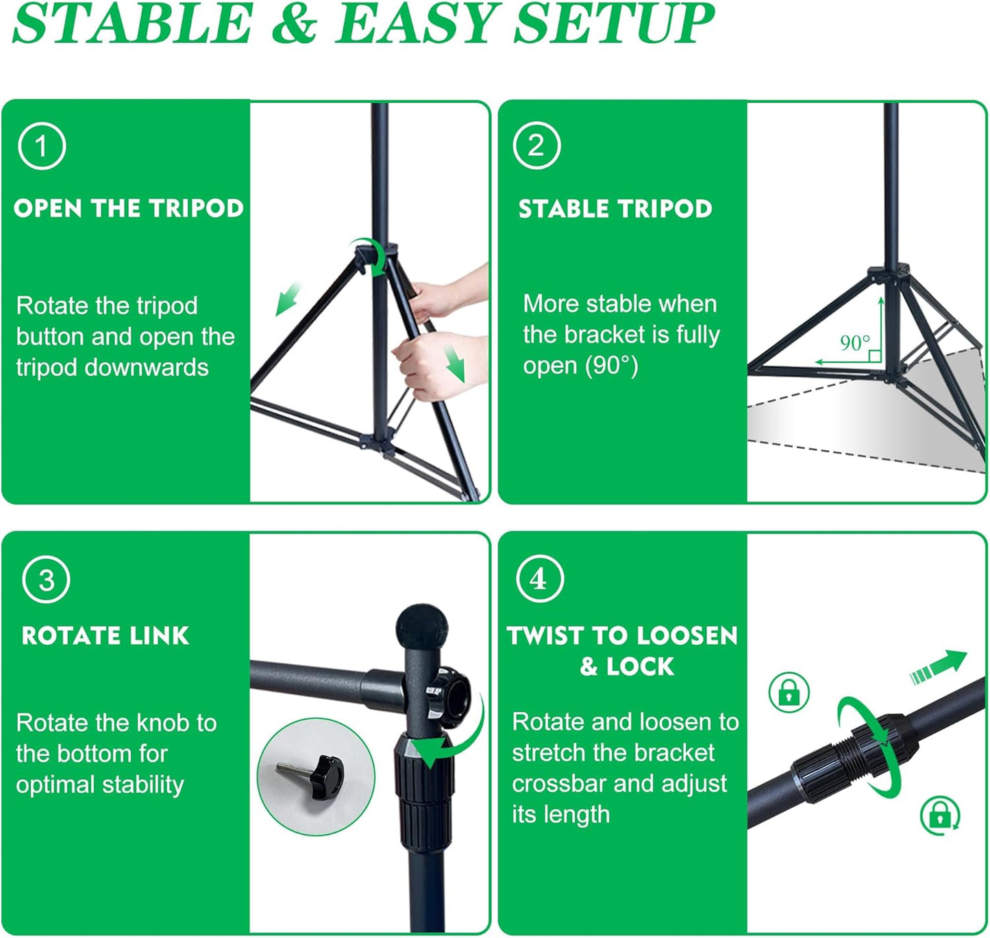2-in-1 Green Backdrop Stand Kit - 6x9 ft Green Backdrop with 6.5x6.5ft Portable Photography Stand for Video Streaming,Zoom Meetings,Parties,Anti-Wrinkle Polyester Fabric