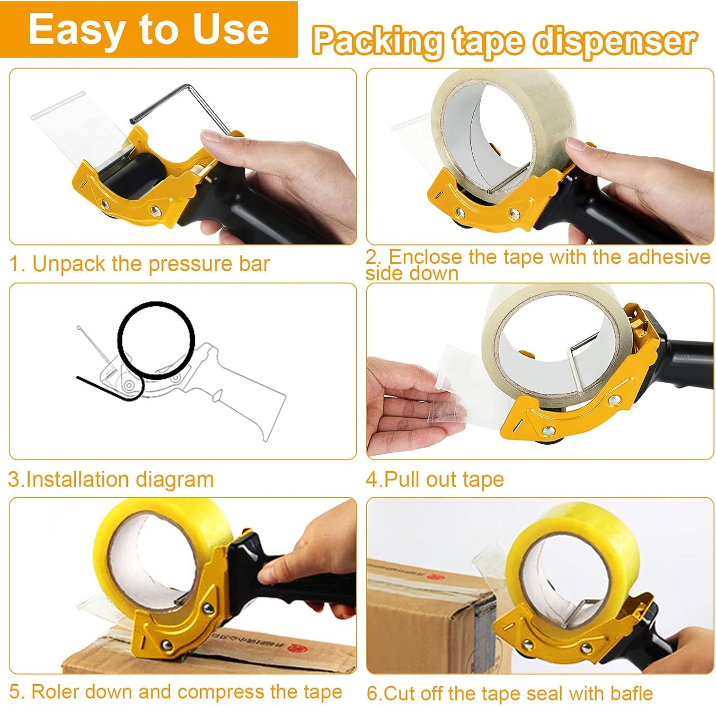 Acrux7 2 PCS 2 Inch Packing Tape Gun, Packing Tape Dispenser Guns with Ergonomic Grip, Handheld Tape Gun Dispenser Heavy Duty Tape Sealing Cutter for Carton Packaging, Boxes Sealing