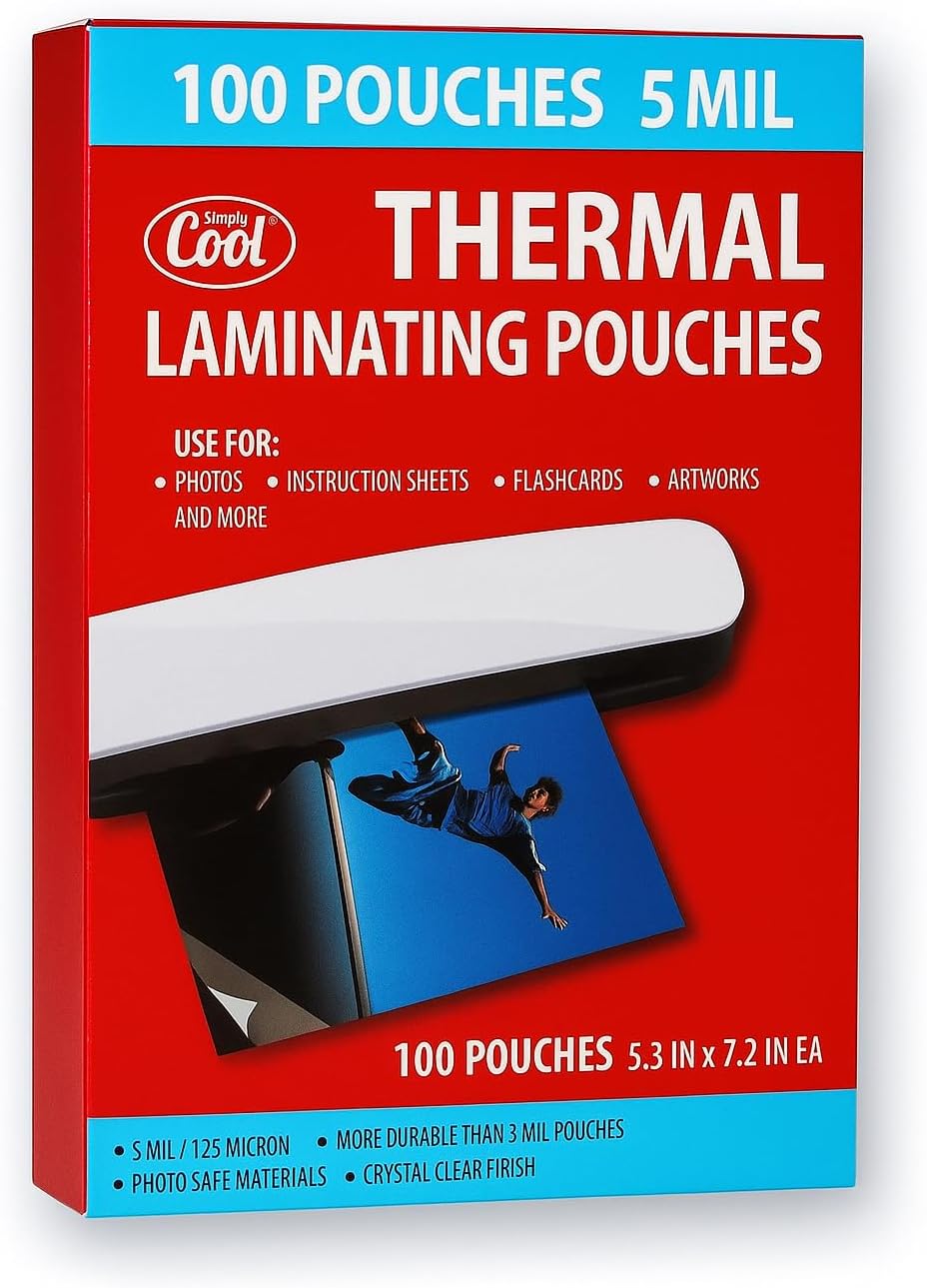 5MIL Thermal Laminating Sheets (100 Count) 5.3x7.2 inch, Photo Size Dry-Erase Friendly Laminating Pouches, Compatible with Laminators, Crystal Clear Laminated Finish