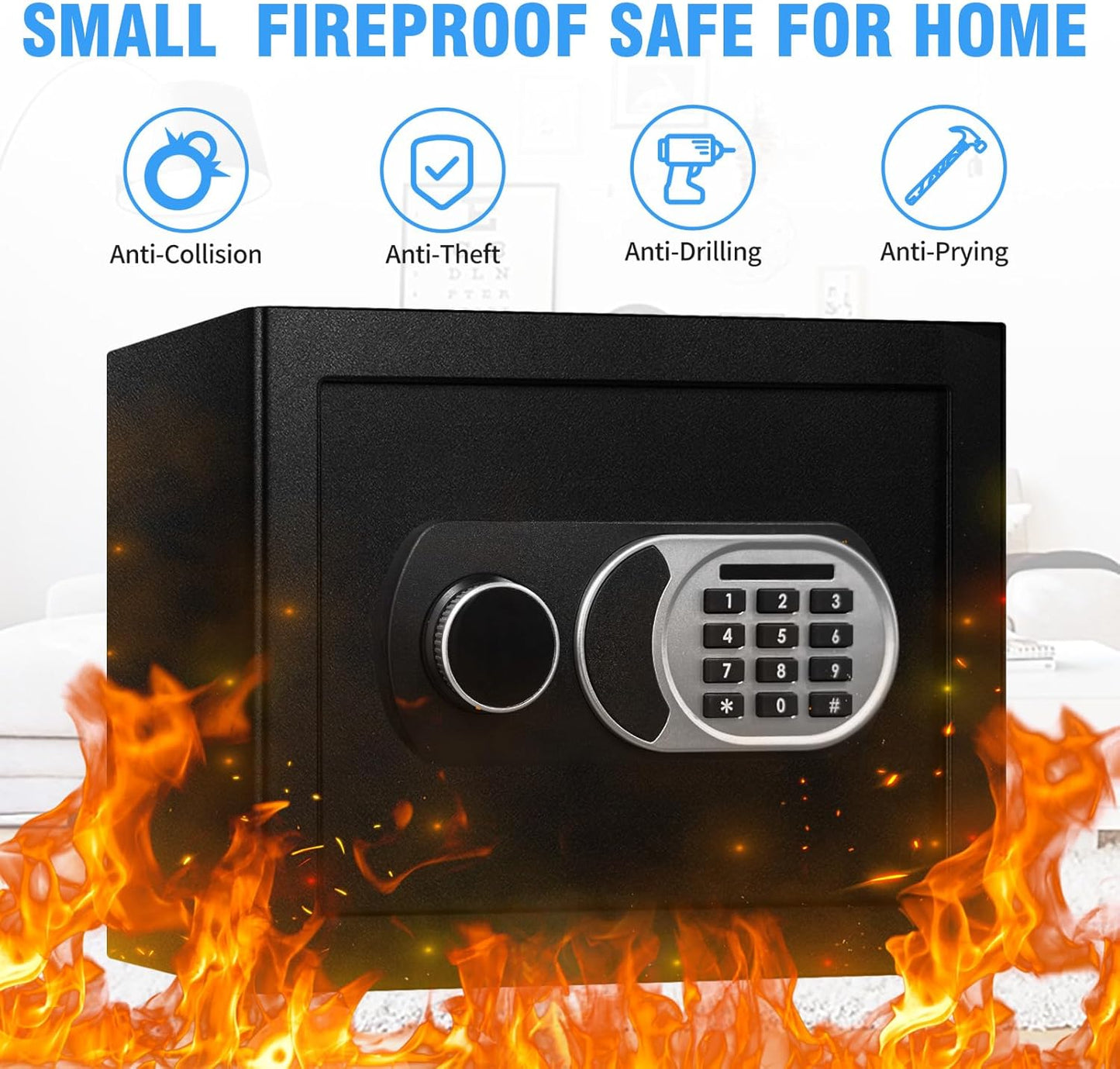 1.8 Cuft Small Safe Box with Fireproof Waterproof Bag, Safes for Home Documents, Anti-Theft Safety Box With Digital Keypad, Smart Alert System, Spare Keys, Personal Safe for Cash Money