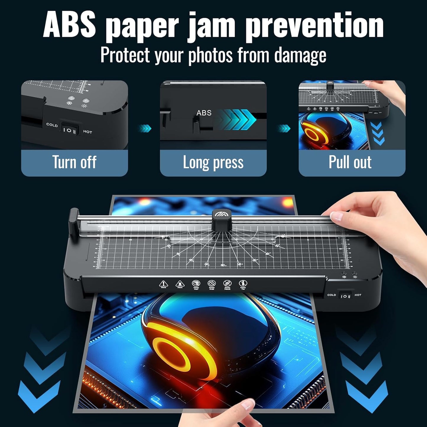 13in Laminator Machine with Paper Trimmer + 50pcs Sheets + Corner Rounder, Dual Hot/Cold Mode | Anti-Jam Technology | 90s Fast Preheat for A3/A4/A5/A6 Home Office School Use