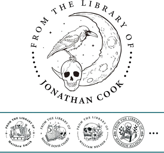 Book Embosser Personalized Skull Edition – 20 Gothic & Dark Academia Designs, Custom Book Stamp Personalized for Unique Collectors