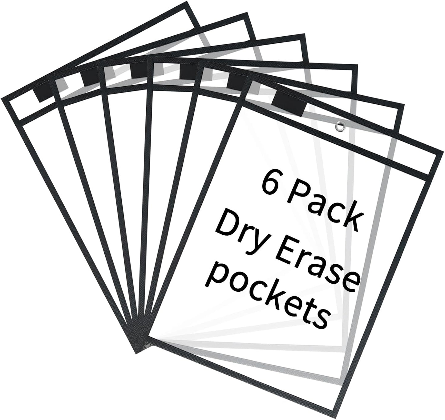 6 Packs Oversized Reusable Dry Erase Pocket Sleeves, Black 10x14 Ticket Holders, Clear Plastic Sheet Protectors, Teacher School Classroom Supplies
