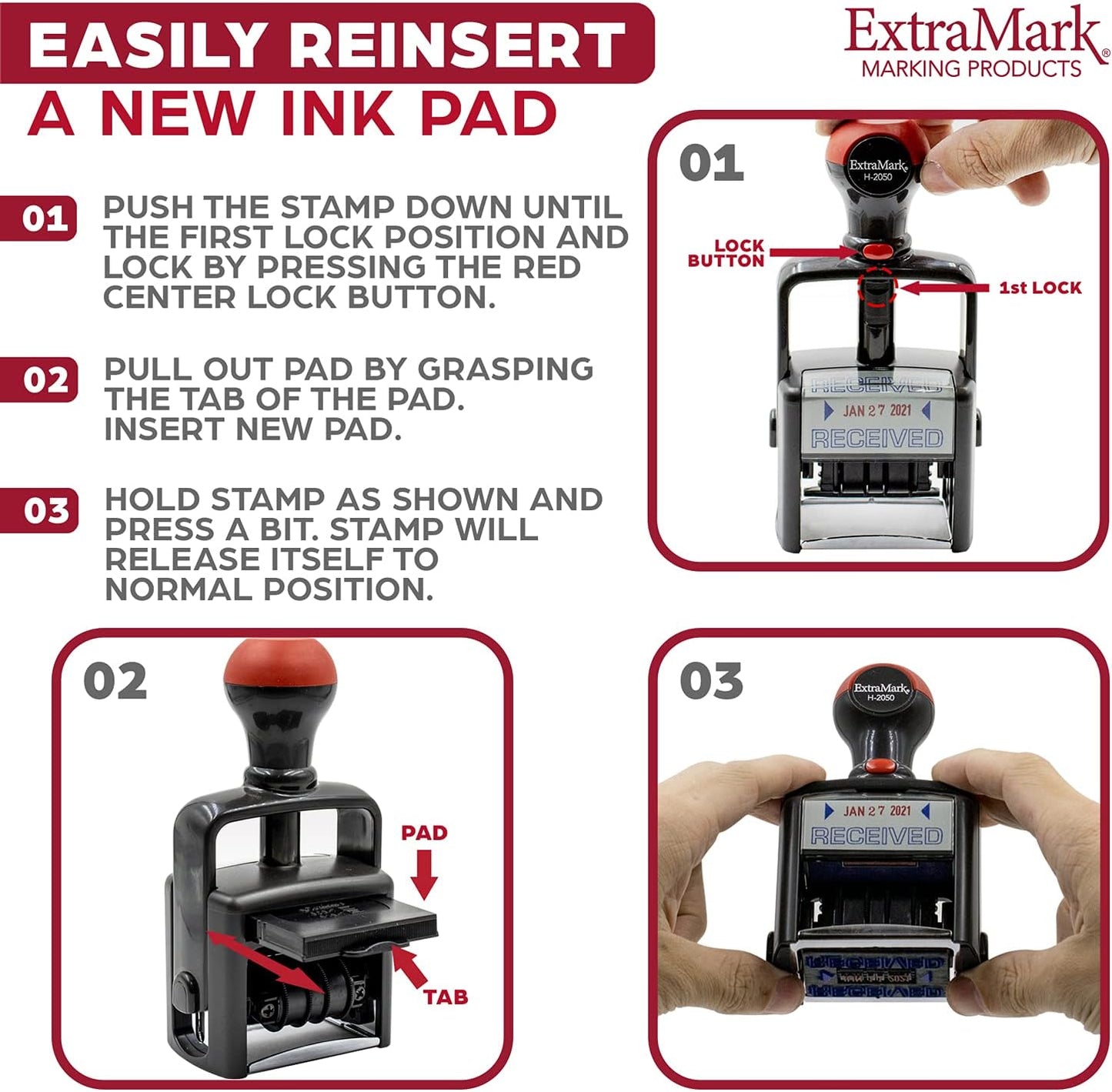 Heavy Duty Style Office Date Stamp with E-MAILED - Self Inking Dater - Style C - Black Ink Color