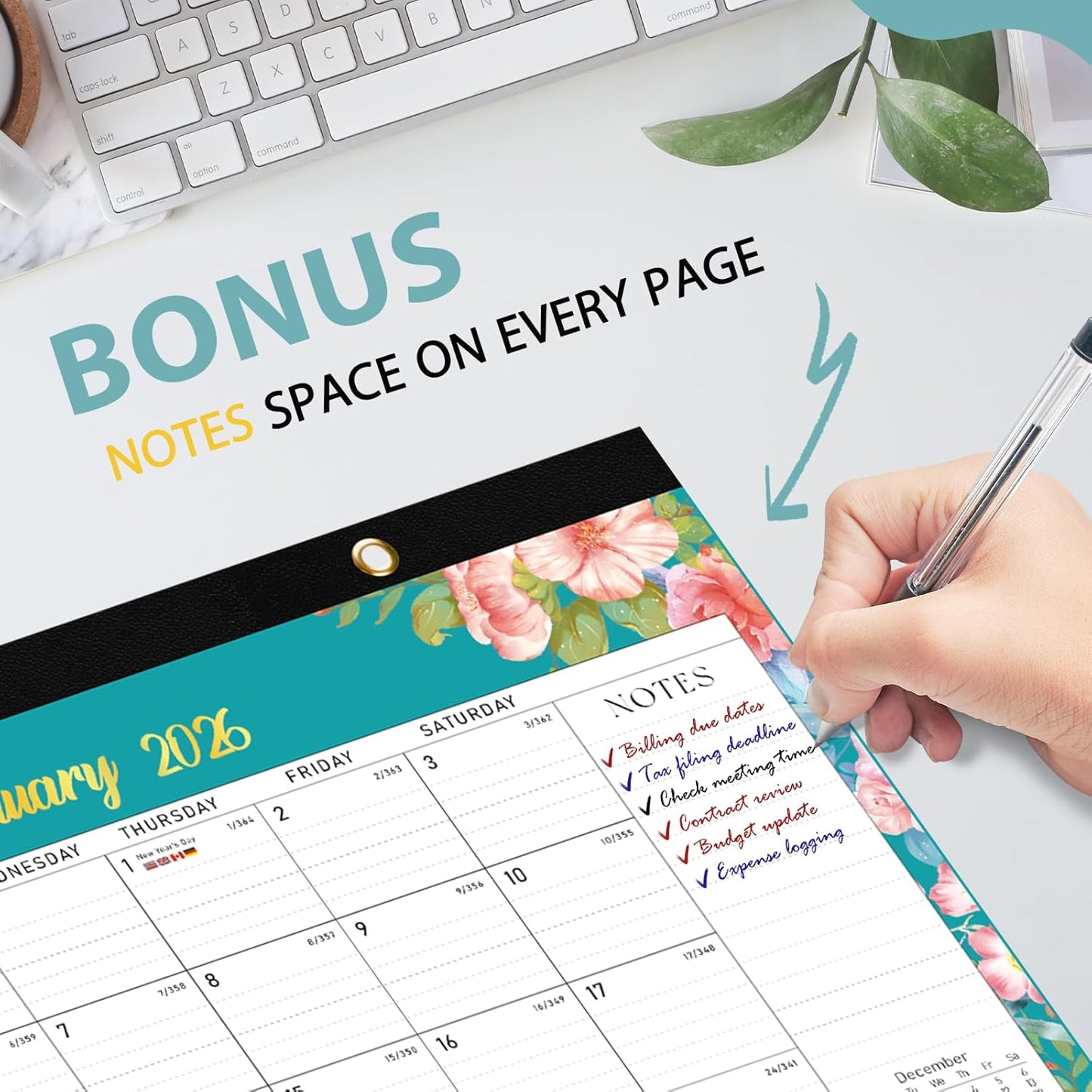 2026 Desk Calendar, Large Desktop/Wall Monthly Calendar 17'' x 12'' School Year Desk Planner for Teacher Family School Office Supplies (Flower-A, 17"x12"(Jan 2026-Jun 2027）)