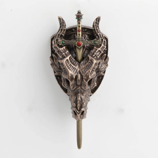 Veronese Design 6 1/4 Dragon Skull Trophy Sword Letter Opener Resin Wall Sculpture Bronze Finish Metallic Decorative Ornament