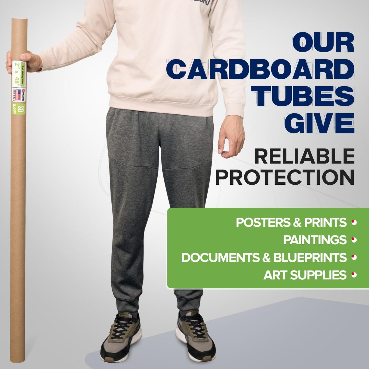 2" x 48" Reinforced Kraft Paper Mailing Tube, Pack of 4 Tubes with 8 Caps – Secure USPS Approved Poster Tube – Cardboard Tube for Shipping and Storing Posters, Prints, Artwork, or Documents