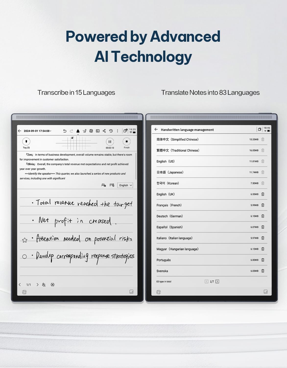 AINOTE Air 2, 8.2" AI E Ink Tablet, Smart Paper Note-Taking Tablet with Stylus & Adjustable Light, ChatGPT-Powered Multi-Language Transcription, Meeting Minutes Schedule Management Digital Notebook