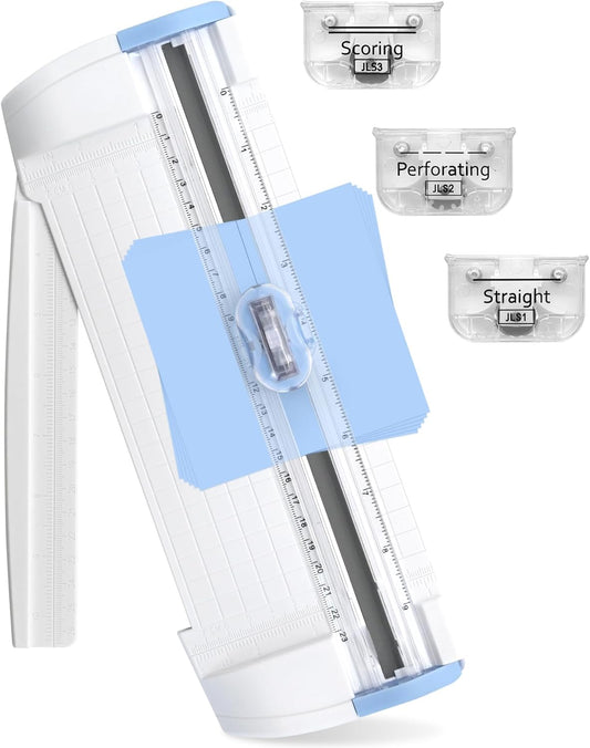 3-in-1 Paper Trimmer with Straight, Scoring & Perforating Blades, 9" A5 Cutter for Crafting, Scrapbooking, Cardstock, Labels & Home Office Use – Compact & Portable (Blue)