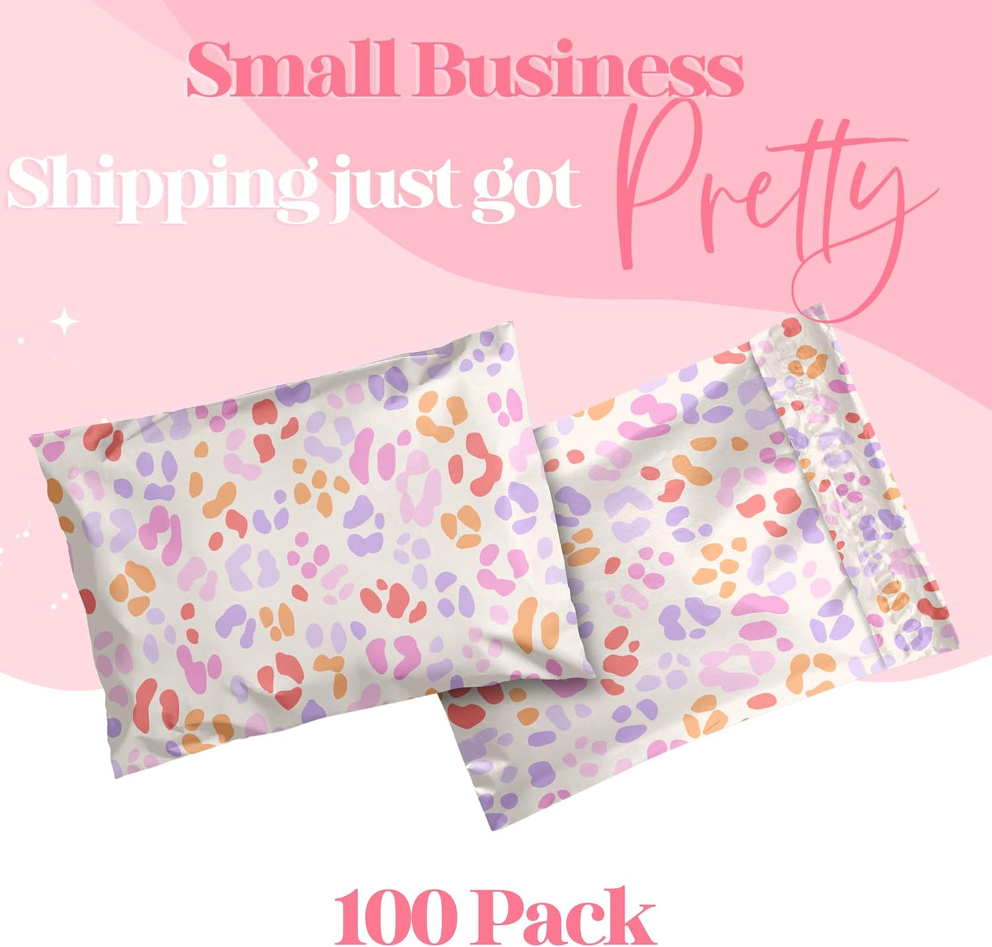 14.5x19 Designer Poly Mailer 100 Pack Heavy Duty Waterproof Self Seal Shipping Bags for Small Business Large Mailing Envelopes Bulk Tear Resistant Cute Packaging Preppy Leopard