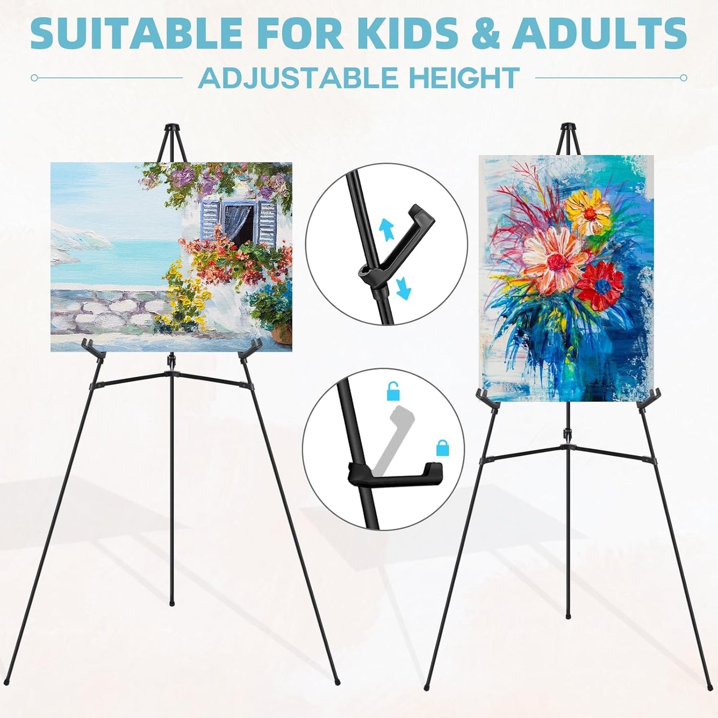 2Pcs Easel Stand for Wedding & Poster Display, 66 Inch White Portable Foldable Poster Stand, Perfect for Wedding, Birthday Party, Art Shows, and Retail Displays