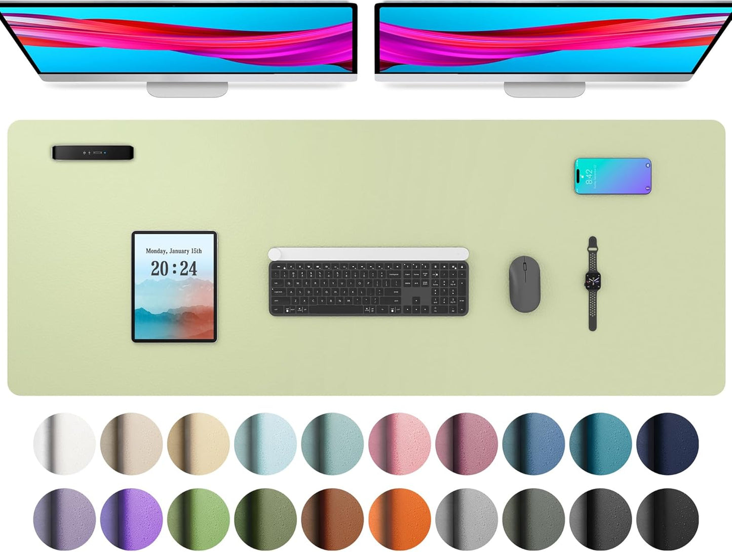 Aothia Leather Desk Pad Protector, Office Desk Mat, Large Mouse Pad, Non-Slip PU Leather Desk Blotter, Laptop Desk Pad, Waterproof Desk Writing Pad for Office and Home (48"x17", Grass Green)