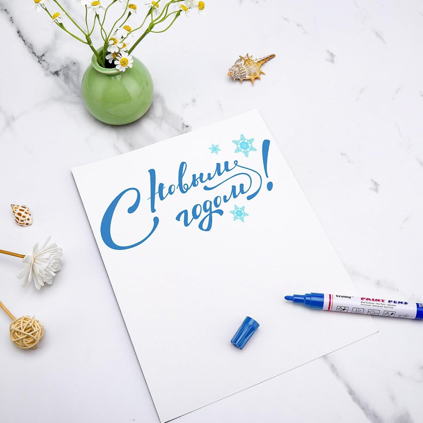 Blue Paint Markers, 2 Pack Oil-Based Waterproof Quick Dry Permanent Paint Pen Set for Rocks Painting, Wood, Fabric, Plastic, Canvas, Glass, Mugs, Metal, Tire, Stone, DIY Craft