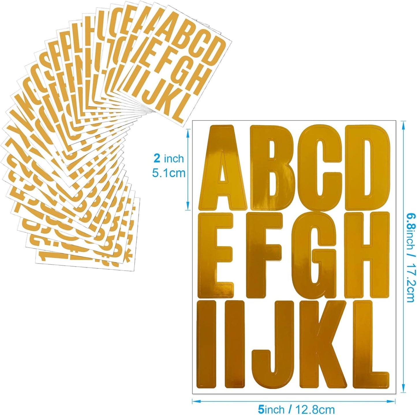 24 Sheets 2 Inch Self Adhesive Letters Stick on Vinyl Letters Capital Letter Stickers Alphabet Sticker Letter Number for Outdoor Poster Mailboxes Crafts(Gold)